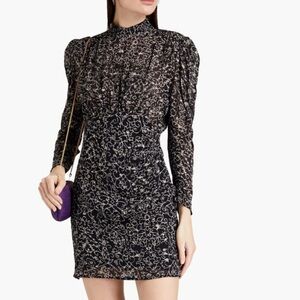 BA&SH Acia gathered Printed Metallic Fil Coupé Georgette Mini Dress Size 3 (US8)